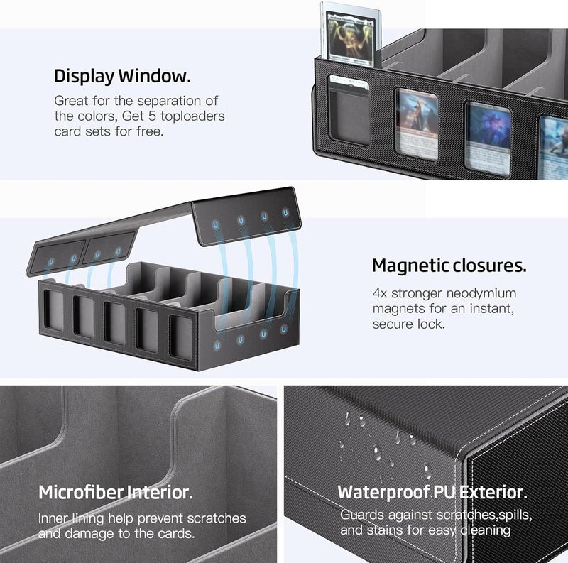 MORCCO Trading Card Storage Box 5-Row 3900+ Capacity,TCG MTG Card Case with Magnetic Lid & Commander Display,Top Loader Storage for Sports Cards,Includes Dividers Dice Box - Image 4
